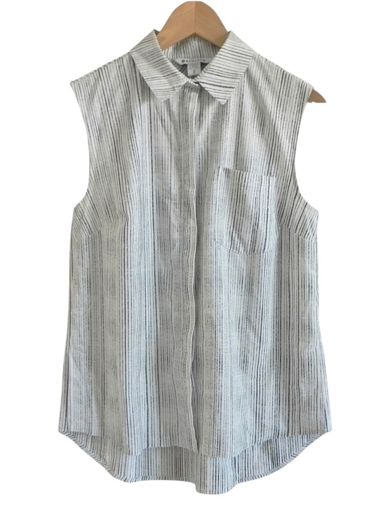 Athleta Tops - ATHLETA Urbanite II White & Grey Button Down Tank Top Striped Collared Hi-Low, M